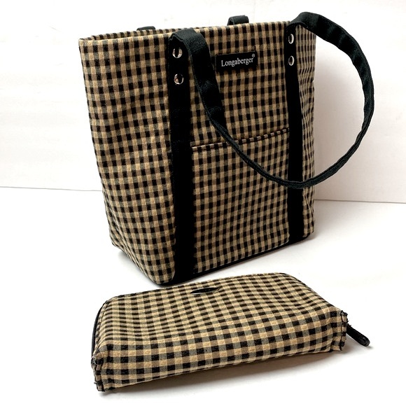 Longaberger Homestead Small Plaid Tote Handbag and make up bag - Picture 11 of 12